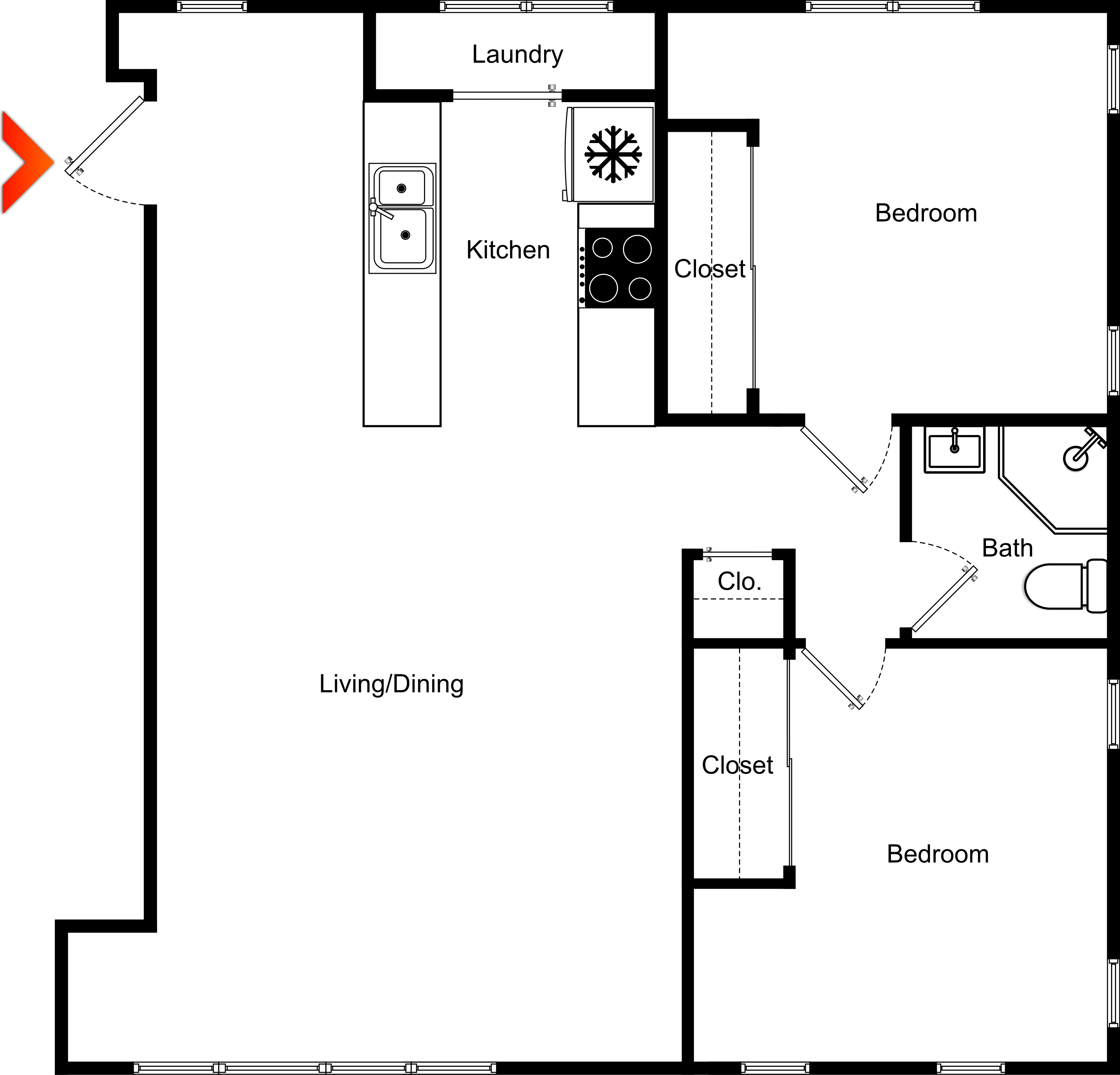 2 Bedroom 1 Bath Floor Plan at Highland View Apartments, Georgia